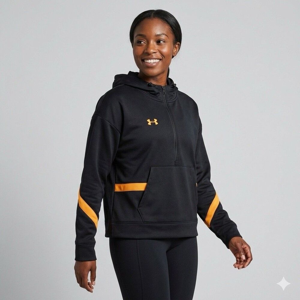 Under Armour NWT Women's Storm Armour Fleece 1/2-Zip Hoodie Black Orange XL